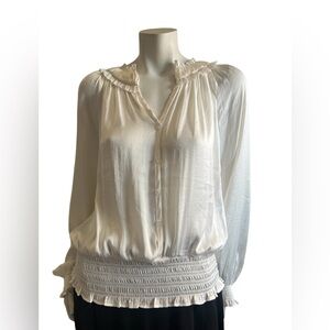 Catherine Malandrino 100% Polyester Large Cream Long Sleeves Blouse